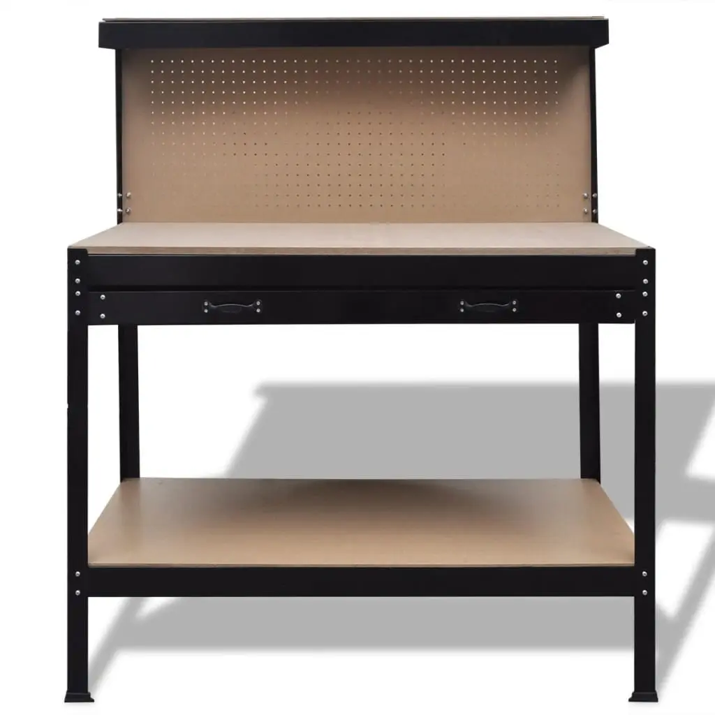 Steel Workbench Brown Pegboard Hooks Drawer Storage Work Table Garage Tool Bench