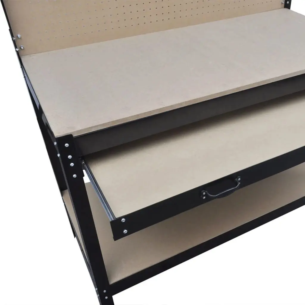 Steel Workbench Brown Pegboard Hooks Drawer Storage Work Table Garage Tool Bench