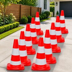 10 x 50cm Red White Reflective Traffic Cones Road Safety Work Site Management