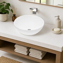 Round Ceramic Bathroom Sink Basin White High Gloss Wash Bowl