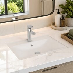 Ceramic Bathroom Basin White Rectangular Sink Overflow Hole Faucet Installation