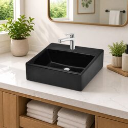 Black Ceramic Bathroom Basin Square Sink Bowl Faucet Hole Modern Design