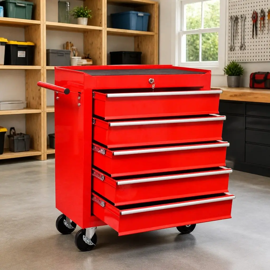 Tool Trolley Workshop Storage Cabinet 5 Drawers Organiser Workbench Lockable