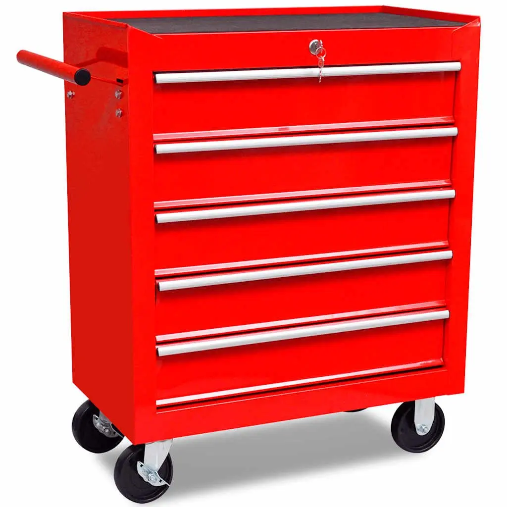 Tool Trolley Workshop Storage Cabinet 5 Drawers Organiser Workbench Lockable