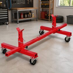 Mobile Axle Stand Red Heavy Duty Vehicle Support Adjustable Height Swivel