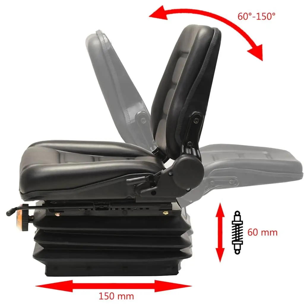 Tractor Seat Forklift Heavy Duty Suspension Adjustable Backrest Black