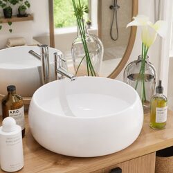 Round Ceramic Basin White Bathroom Wash Bowl Sink Vessel 40cm Diameter