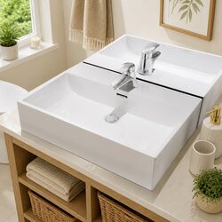 Ceramic Bathroom Basin White Countertop Washbasin with Faucet Hole Overflow
