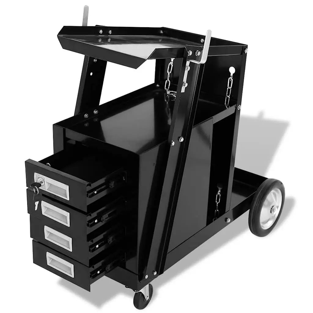 Welding Cart for Tool Storage Black Steel Mobile Trolley 4 Drawers