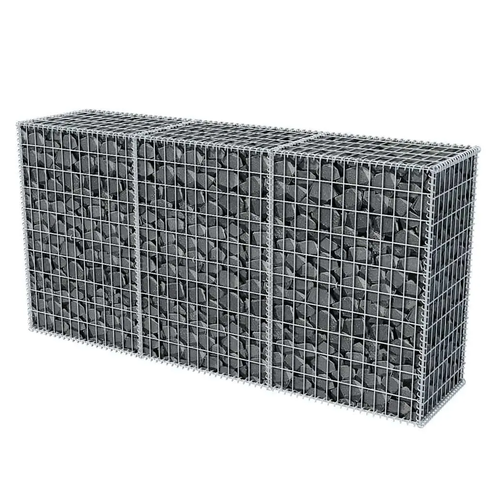 Gabion Basket for Garden 200x50x100 cm Galvanised Steel Retaining Wall Fence Panel Silver