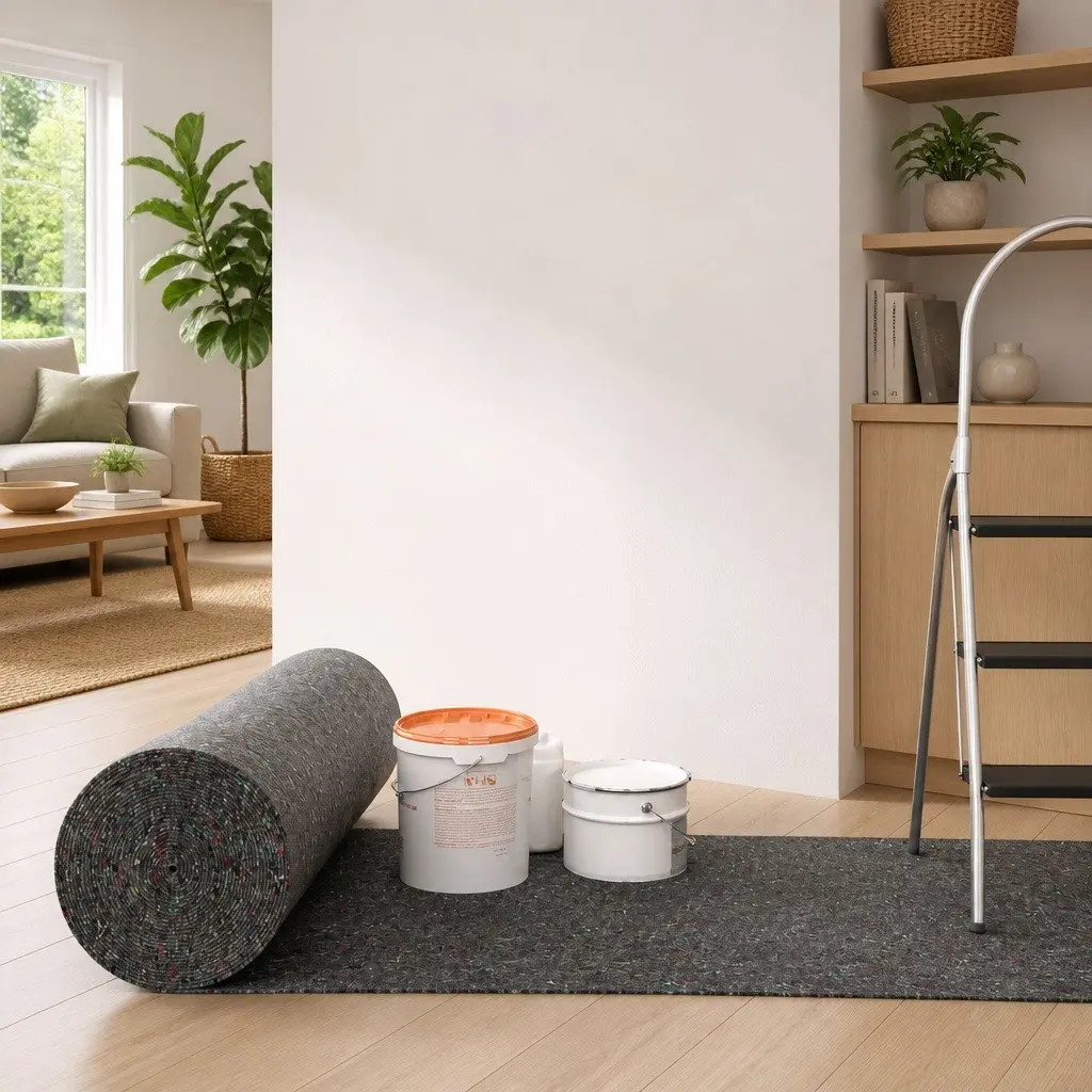 Non-slip Painter Fleece Floor Protection 50m x 1m Dust Sheet Grey Absorbent