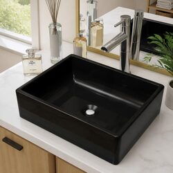 Ceramic Rectangular Bathroom Basin Sink Black Modern Washbasin 41x30x12cm