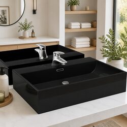 Ceramic Bathroom Sink 60.5x42.5cm Black Wall Mount