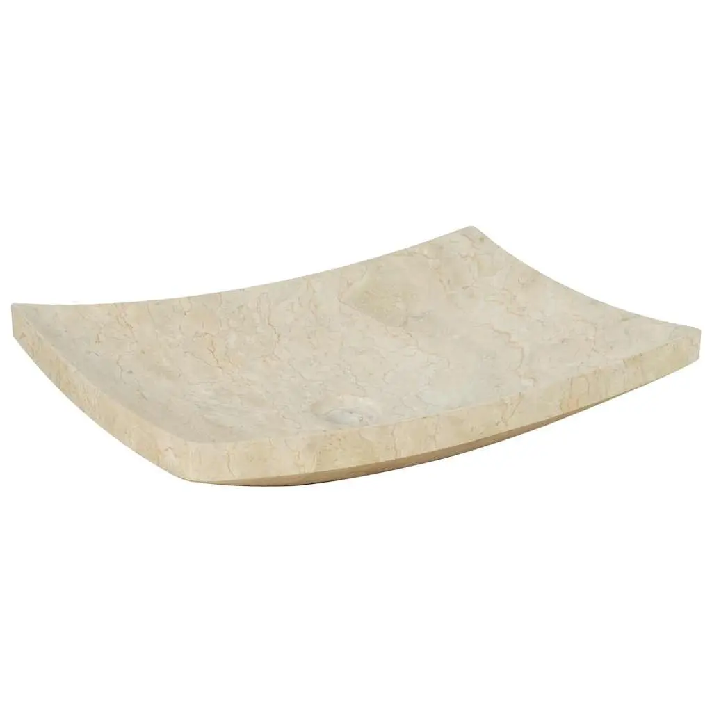 Cream Rectangular Handmade Marble Bathroom Sink