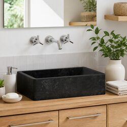 Rectangular Bathroom Sink, Black Gloss Marble 45x30x12 cm