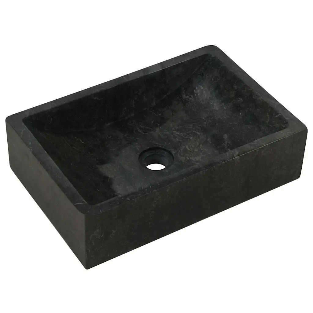 Bathroom Basin Sink 45x30x12 cm Marble River Stone Handmade Black High Gloss