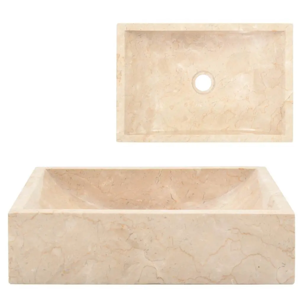 Bathroom Basin Sink Rectangular 45x30x12cm Natural River Stone Cream Washroom