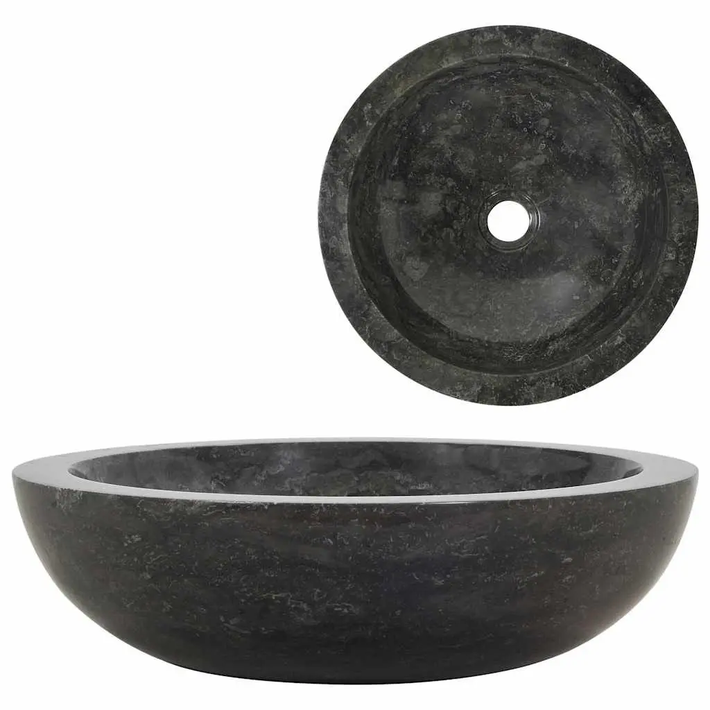 Bathroom Sink Washroom 40x12 cm Black Natural River Stone Handmade