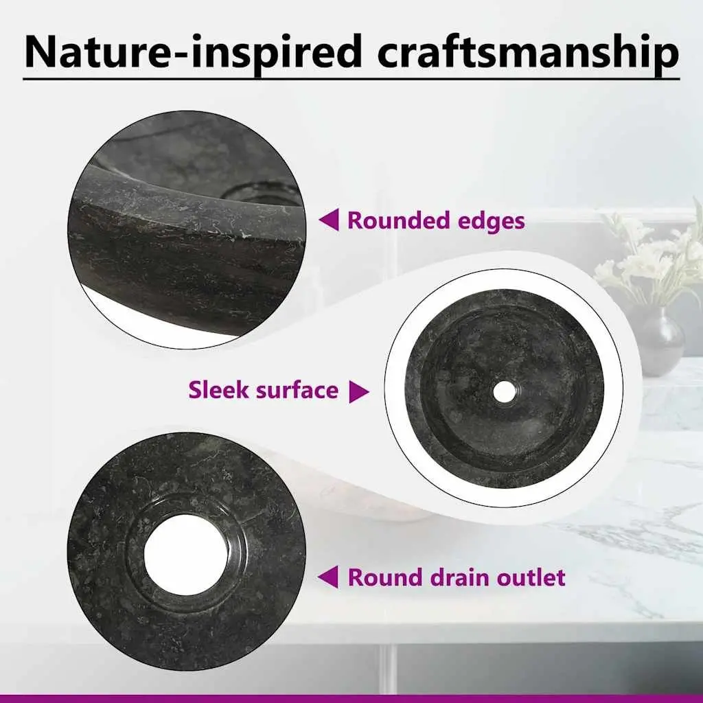 Bathroom Sink Washroom 40x12 cm Black Natural River Stone Handmade