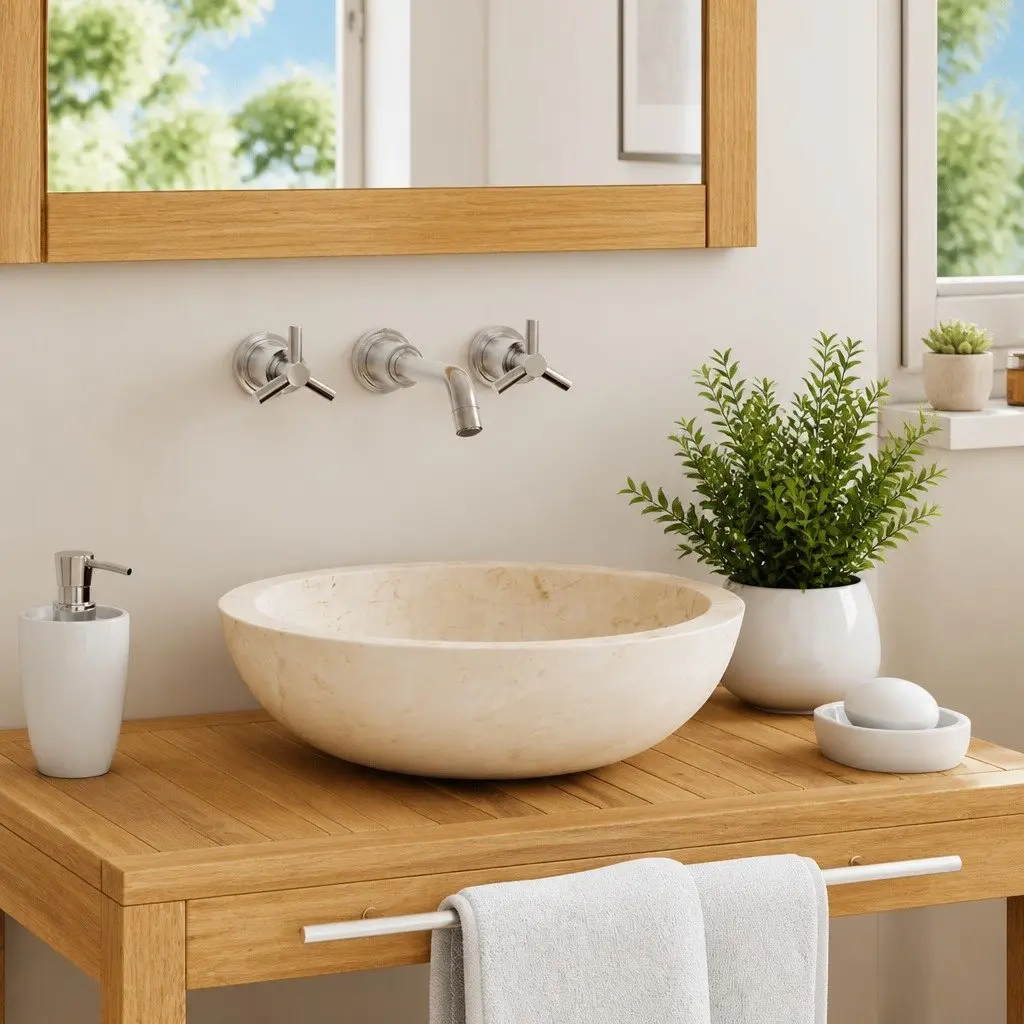 40x12 cm Cream Rectangular Bathroom Sink in Natural Stone