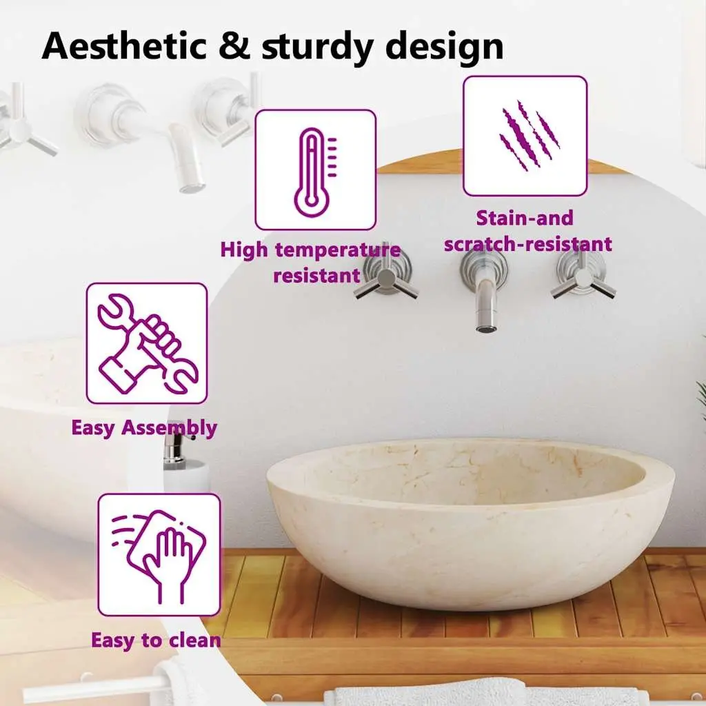 40x12 cm Cream Rectangular Bathroom Sink in Natural Stone