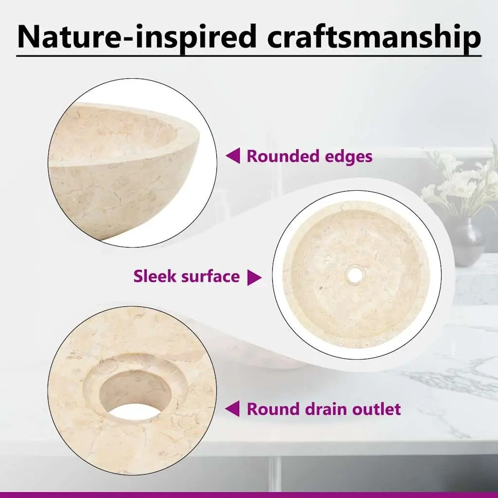 40x12 cm Cream Rectangular Bathroom Sink in Natural Stone