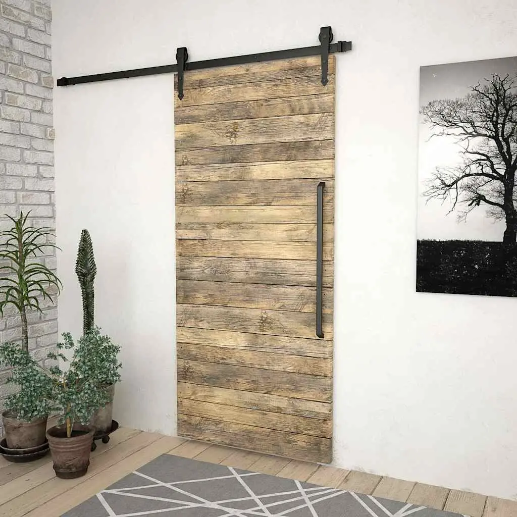 Sliding Door Hardware Kit for Barn Kitchen Study 183cm Black Steel Track Rollers