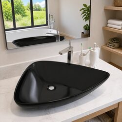 Black Ceramic Washbasin: 645 x 455 x 115 mm Dimensions