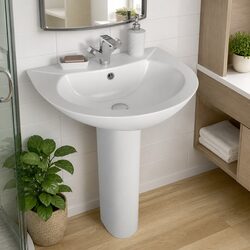 Freestanding White Ceramic Washbasin with Pedestal