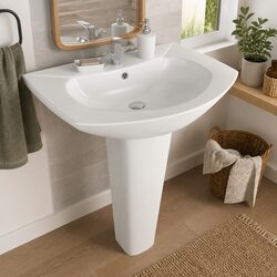 Freestanding Ceramic Basin with Pedestal Bathroom Washbasin White Modern Design