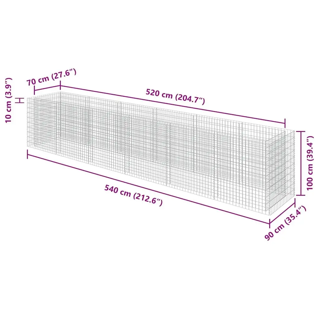 Gabion Raised Bed Garden Planter 540x90x100 cm Silver