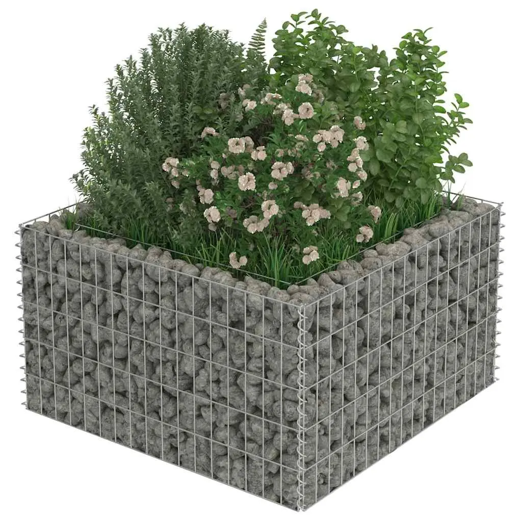 Gabion Raised Bed Garden Planter Silver Galvanised Steel 90x90x50cm Patio Border
