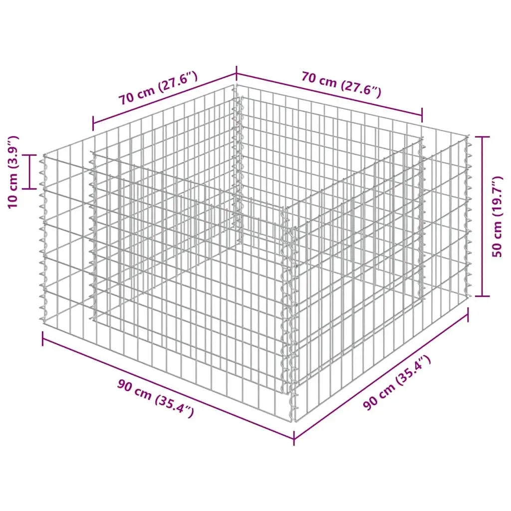 Gabion Raised Bed Garden Planter Silver Galvanised Steel 90x90x50cm Patio Border