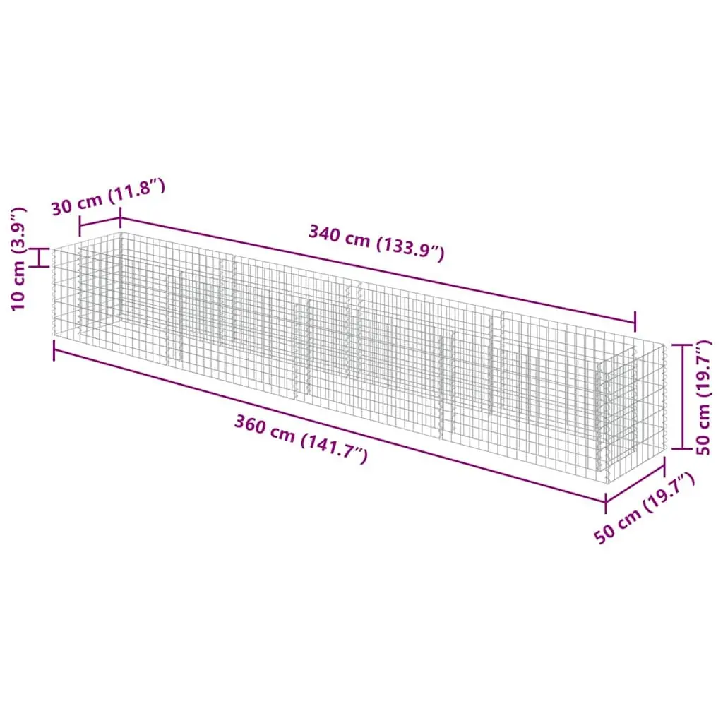 Gabion Raised Bed Garden Planter for Patio 360x50x50cm