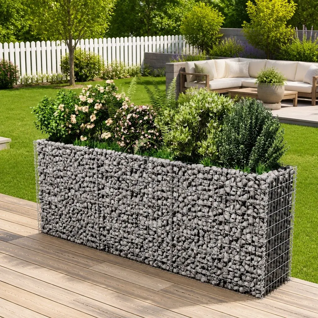 Gabion Raised Garden Bed Silver Galvanised Steel 270x50x100cm Planter Border