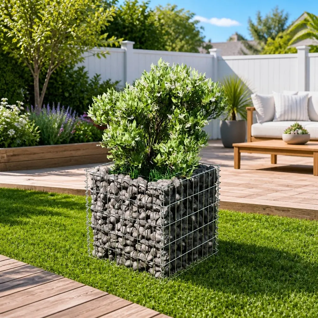Galvanised Steel Gabion Raised Bed Garden Planter 50x50x50 cm Silver