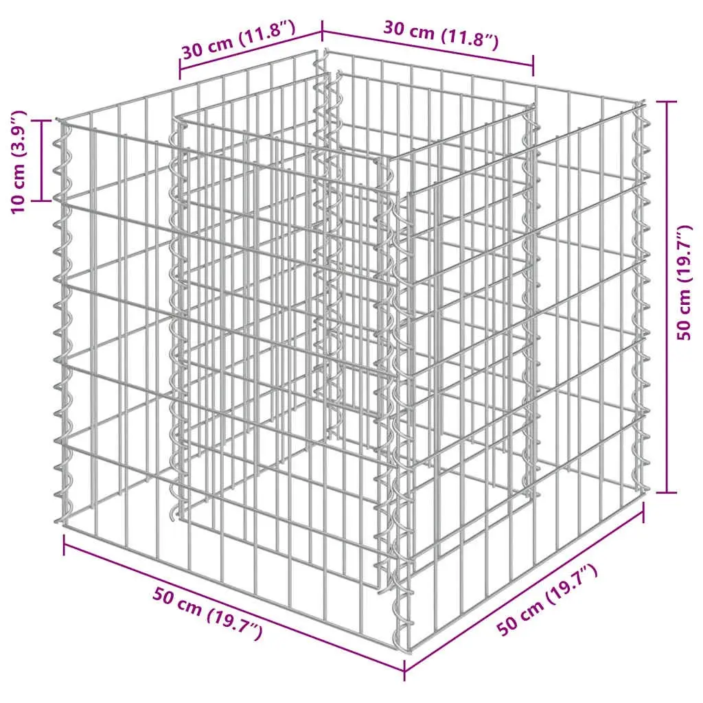 Galvanised Steel Gabion Raised Bed Garden Planter 50x50x50 cm Silver