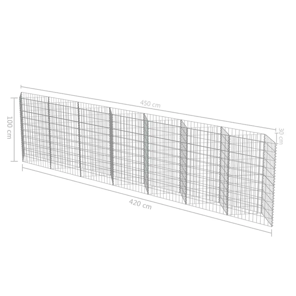 Gabion Wall Fence Panel Galvanised Steel Retaining Barrier Garden 450x30x100cm