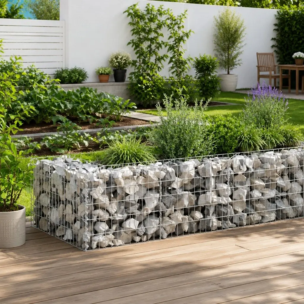 Gabion Wall Fence Panel Retaining Raised Garden Bed Planter Silver 450x30x50cm