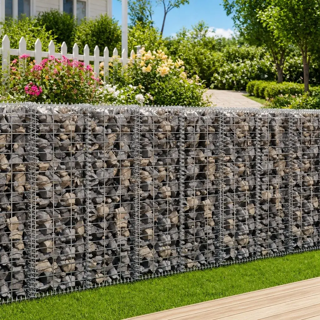 Gabion Wall Basket for Garden 20x20x100 cm Galvanised Steel Retaining Barrier