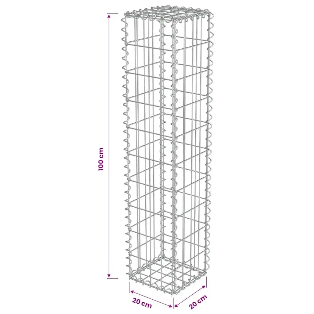 Gabion Wall Basket for Garden 20x20x100 cm Galvanised Steel Retaining Barrier