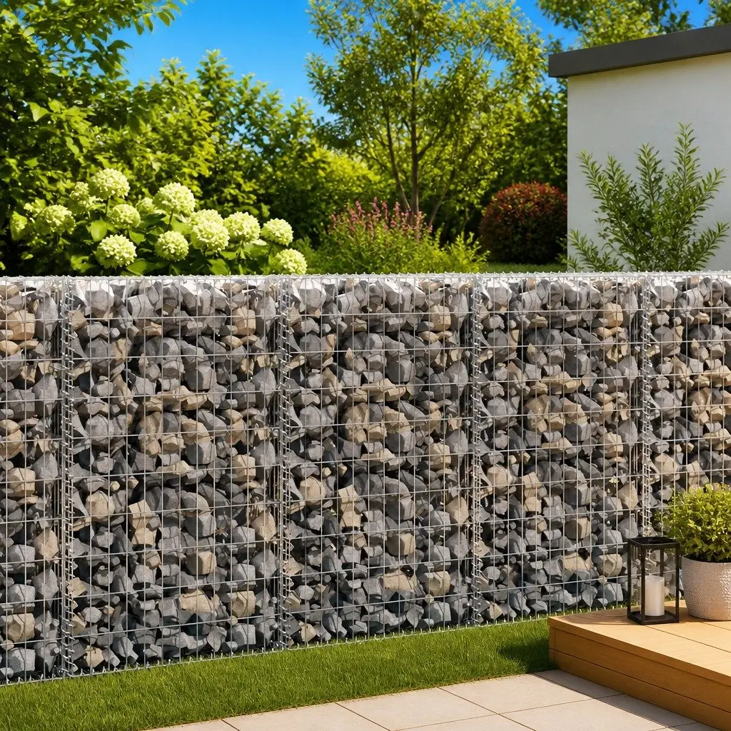 Gabion Wall Retaining Fence Panel Galvanised Steel 100x20x100 cm Silver