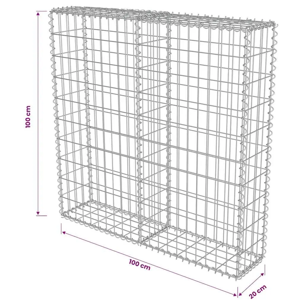 Gabion Wall Retaining Fence Panel Galvanised Steel 100x20x100 cm Silver