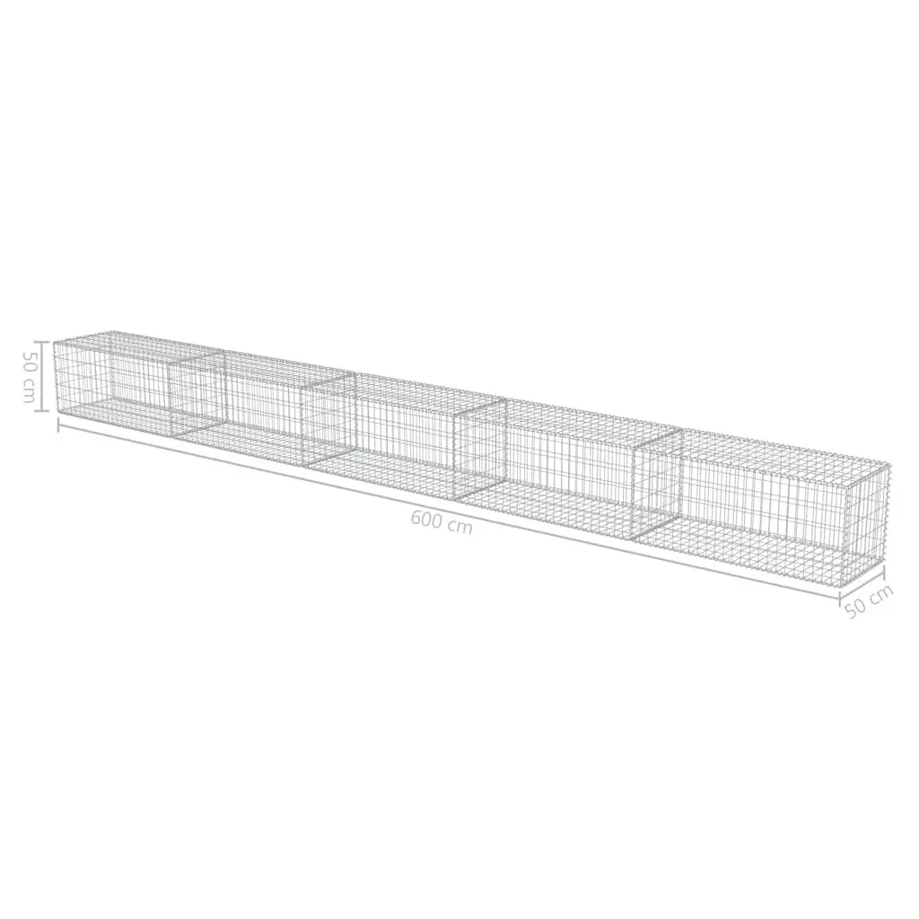 Gabion Wall for Yard and Garden 600 x 50 x 50 cm Silver Galvanised Steel Retaining Fence Barrier Panel