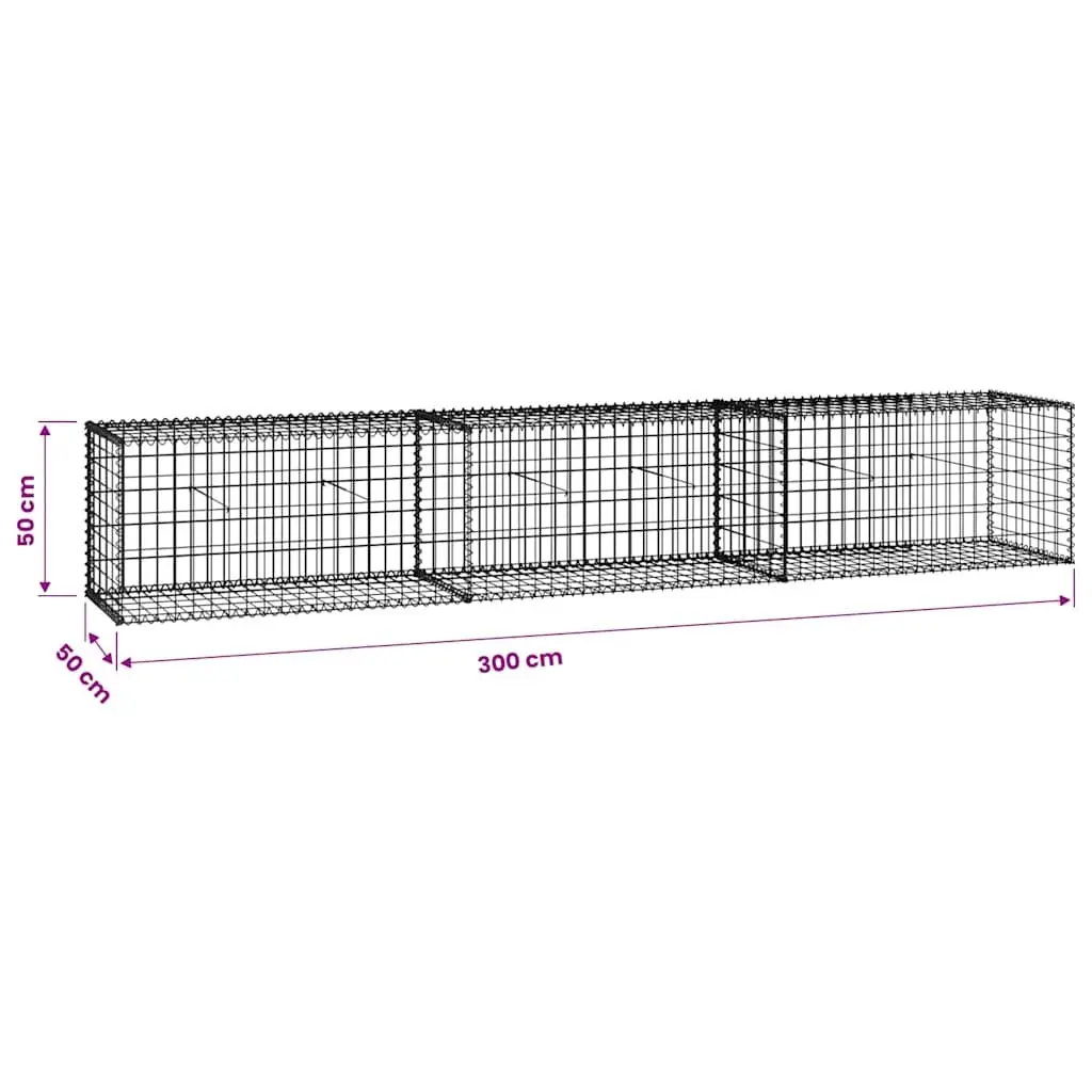 Gabion Wall Fence Panel for Garden 300x50x50cm Silver