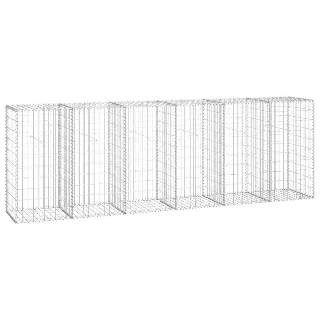 Gabion Wall Fence Panel for Garden 300L x 50W x 100H cm Galvanised Steel Retaining Barrier with Top Bottom Covers