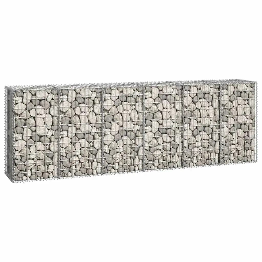 Gabion Wall Fence Panel for Garden 300L x 50W x 100H cm Galvanised Steel Retaining Barrier with Top Bottom Covers
