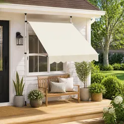 Manual Retractable Awning: 200cm Cream, Steel Frame