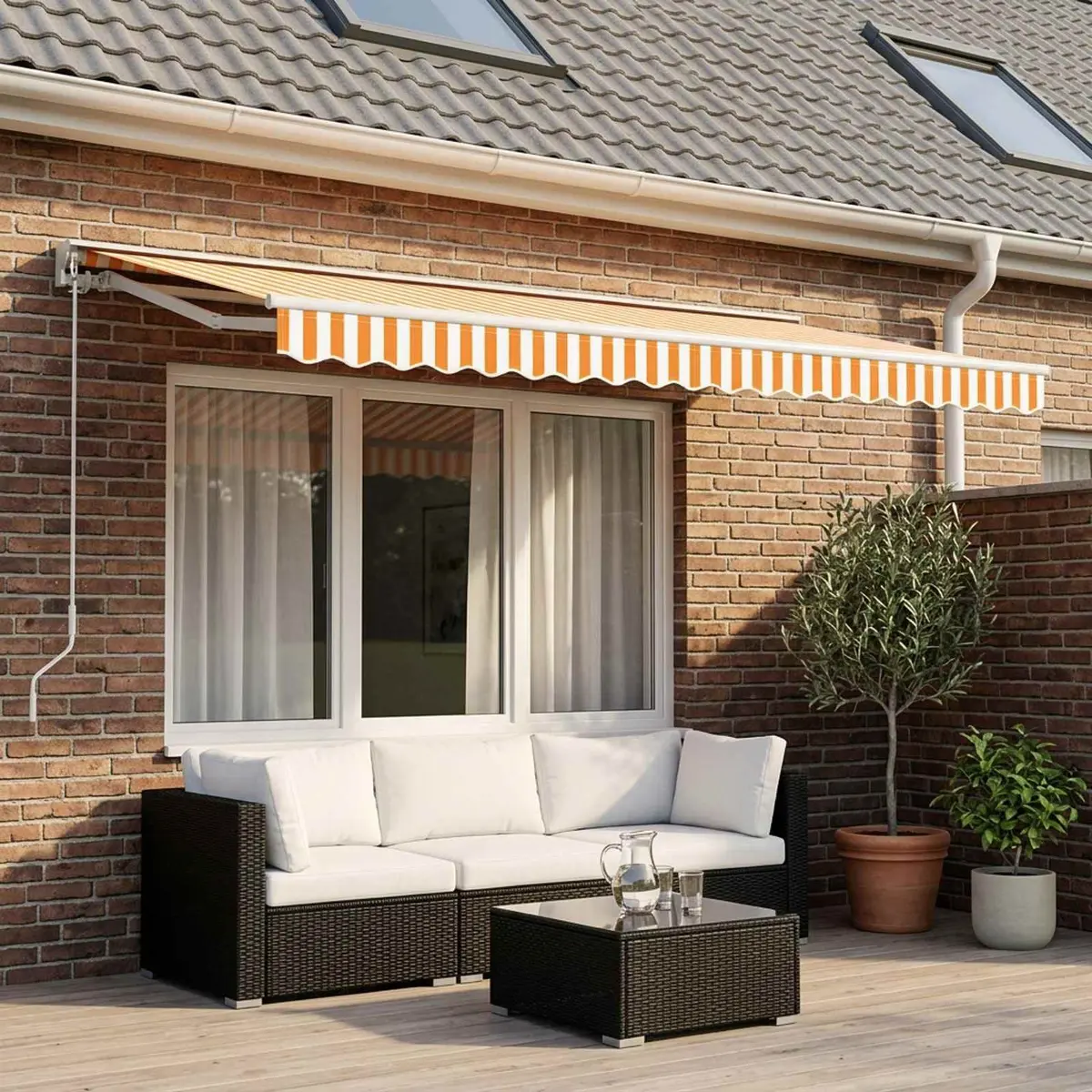Awning Replacement Fabric Orange White 5x3m UV Resistant Polyester Canvas Top