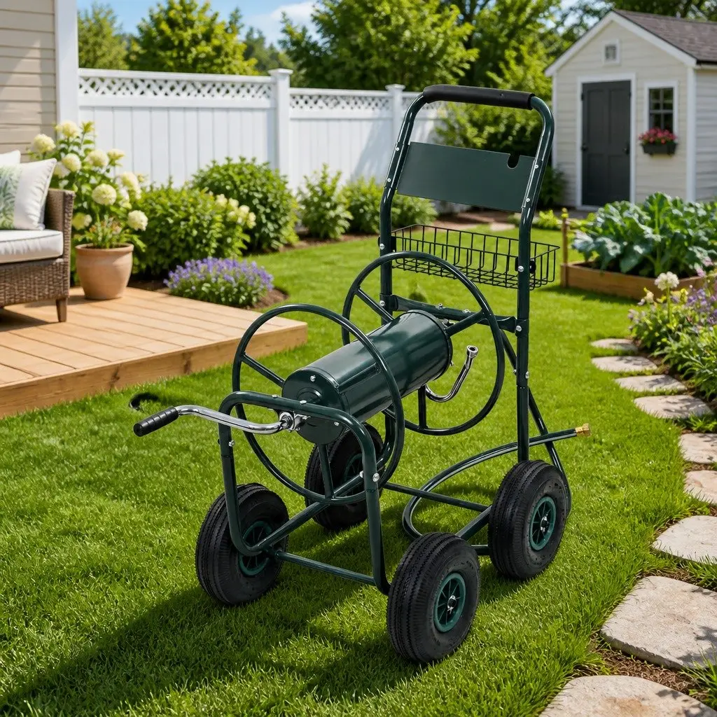 Garden Hose Trolley Cart with 75m Capacity and Steel Frame